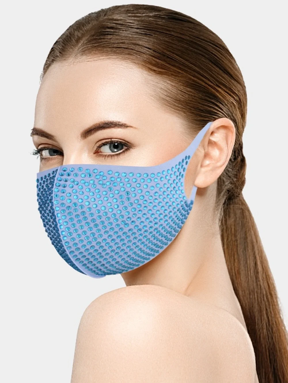 Blue Rhinestone Face Mask | Reusable Sparkly Crystal Glam Mask NWT Sealed